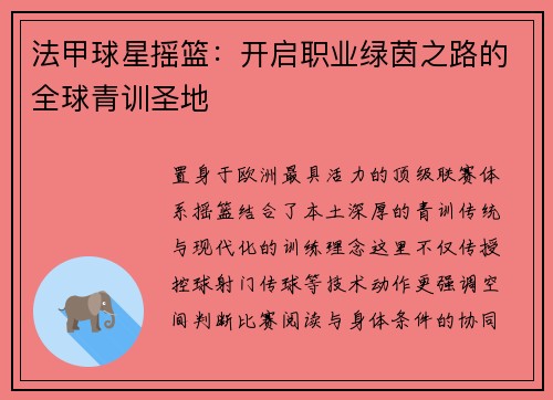 法甲球星摇篮：开启职业绿茵之路的全球青训圣地